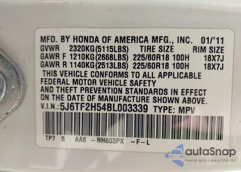2011 Honda Accord Crosstour Ex-L from USA, damaged, VIN 5J6TF2H54BL003339